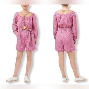 J. Crew Pink Floral Block Print Romper with Tie Waist. Sz.12 No Tassels.